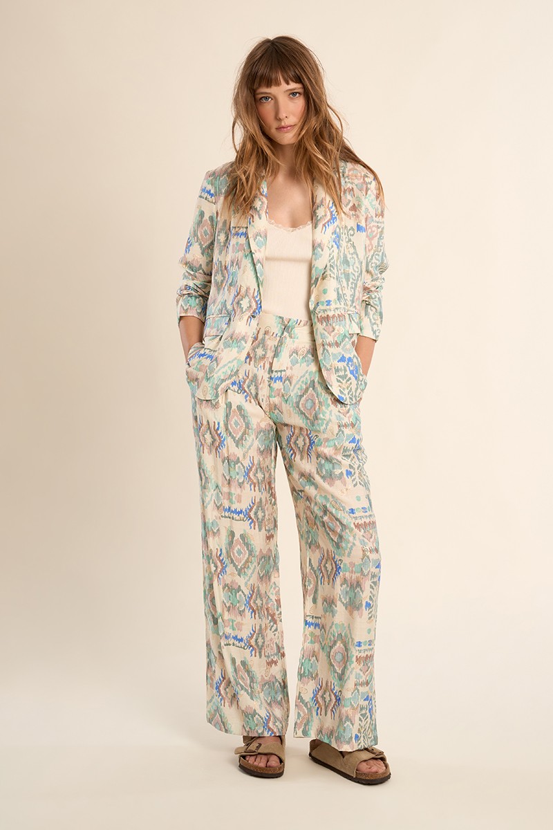 Pantalon droit à motif ethnique