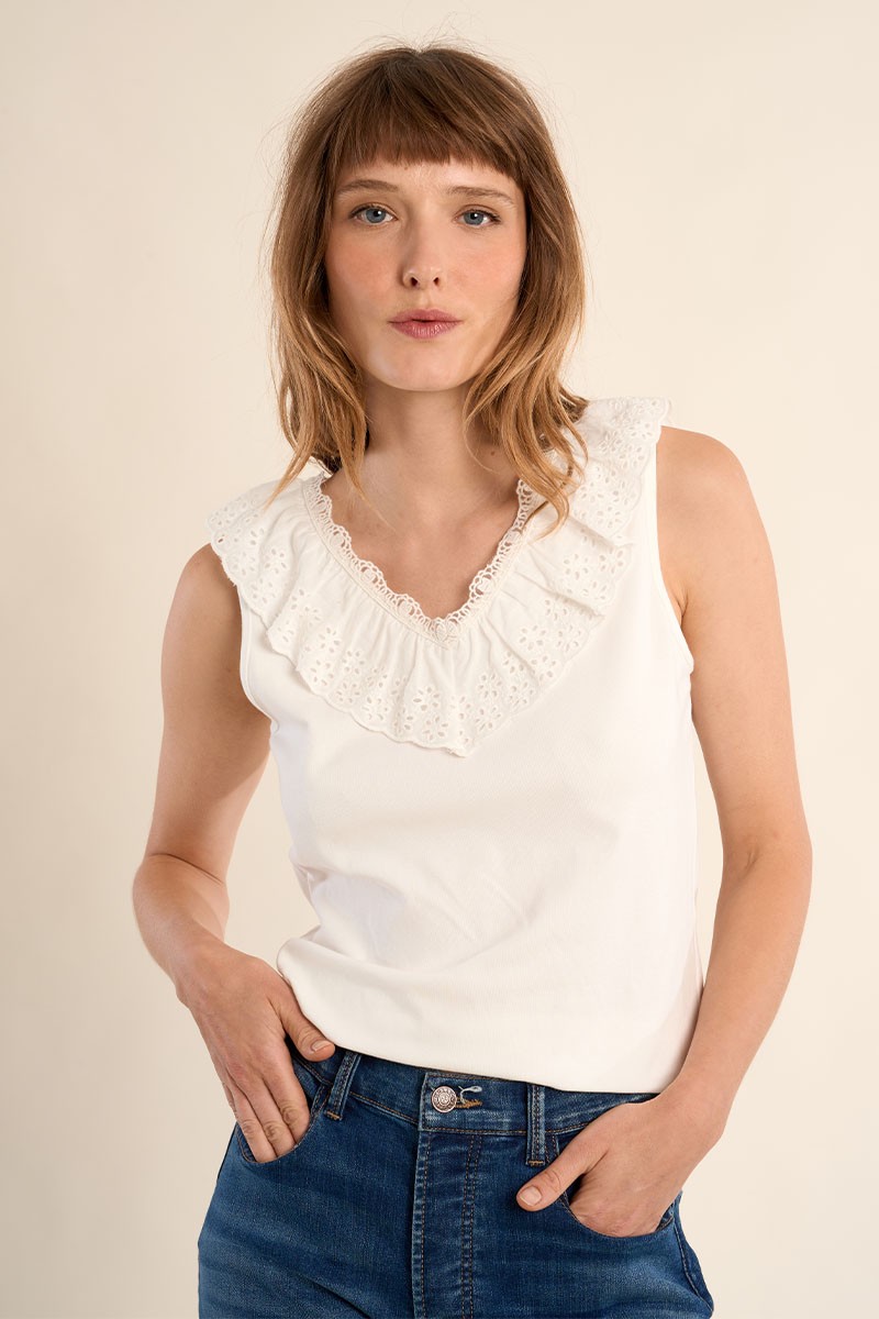 Débardeur, col en broderie anglaise