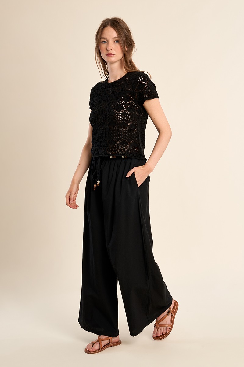 Pantalon large, cordons à perles Pantalon large, cordons à perles