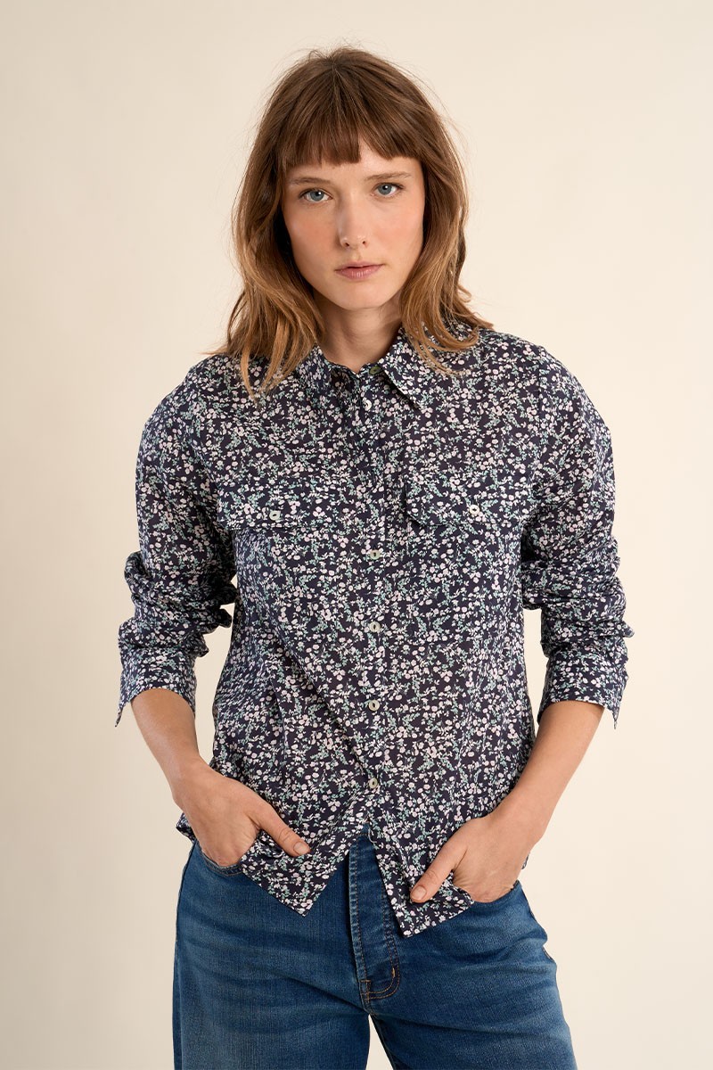 Chemise imprimée en coton, poches à rabats Chemise imprimée en coton, poches à rabats