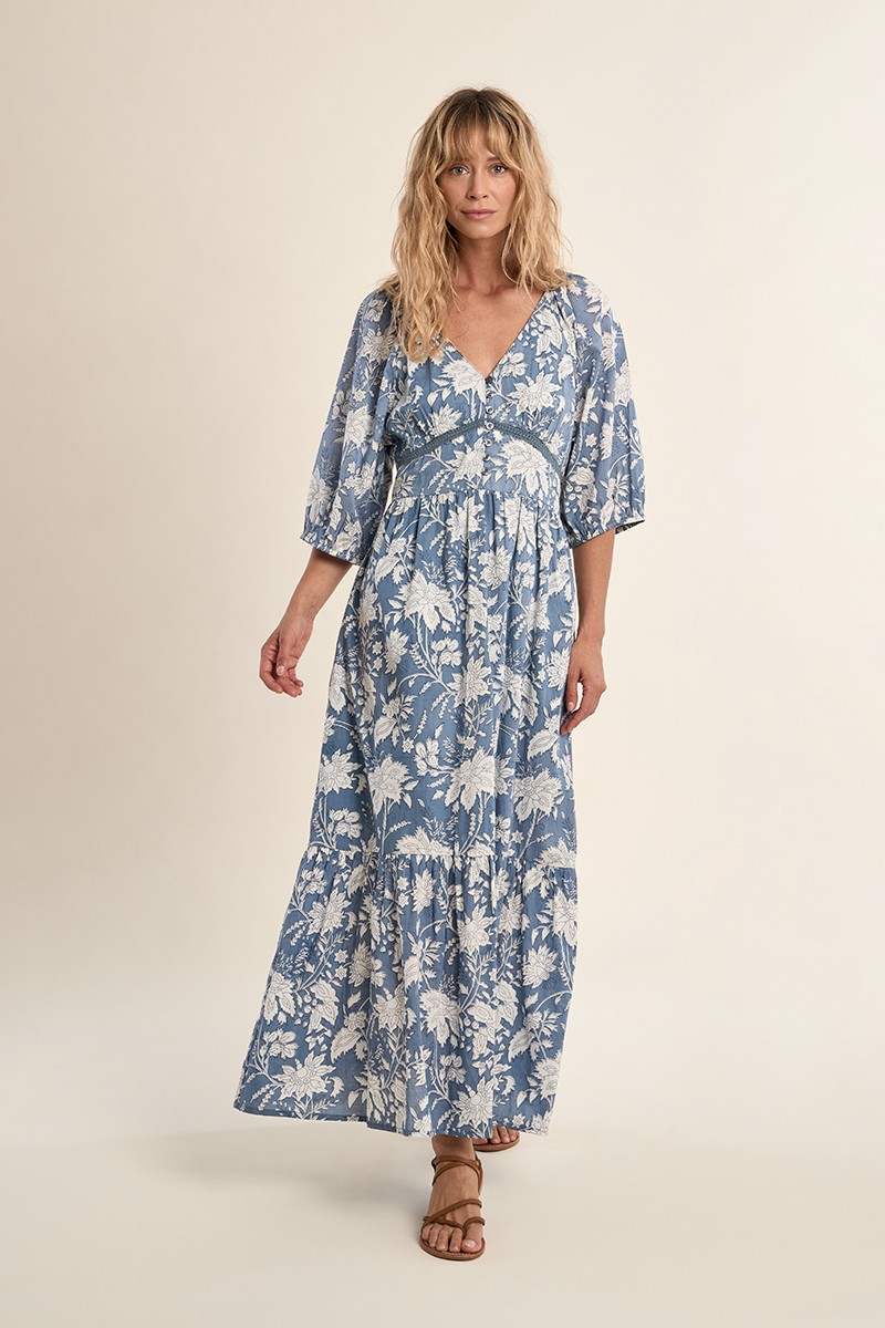 Robe longue imprimée, en coton