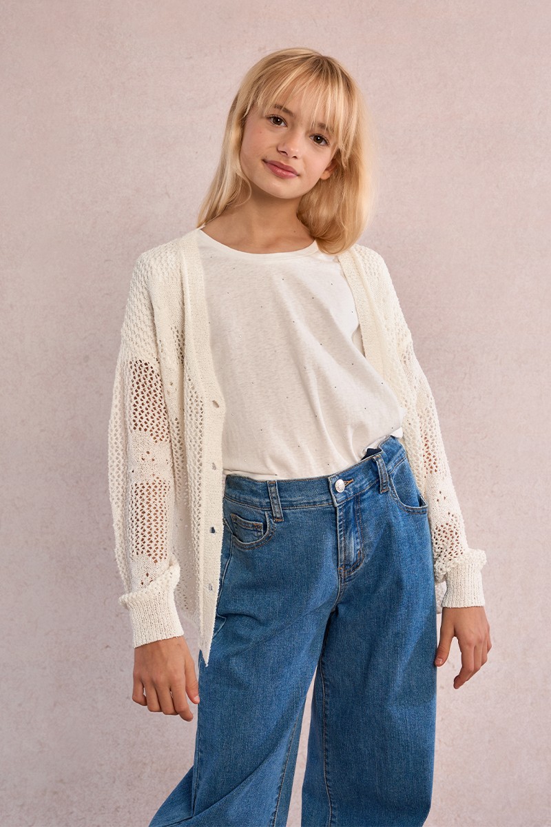 Gilet en maille ajourée, motif fleur