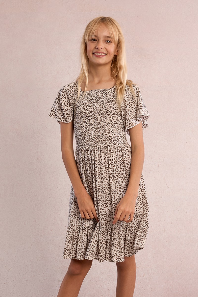 Robe à smocks, imprimé léopard