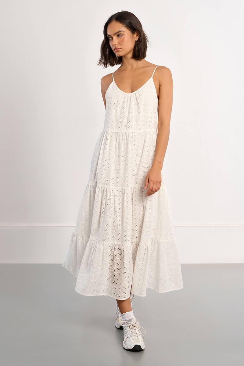 Robe maxi coton, en broderie anglaise
