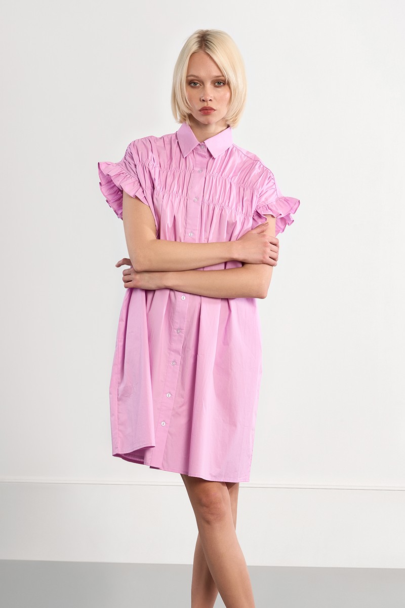 Robe chemise en coton, smockée