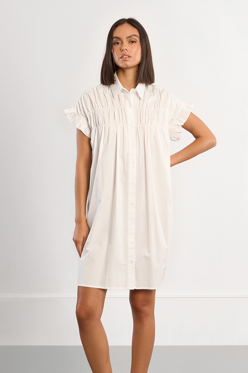 Robe chemise en coton, smockée