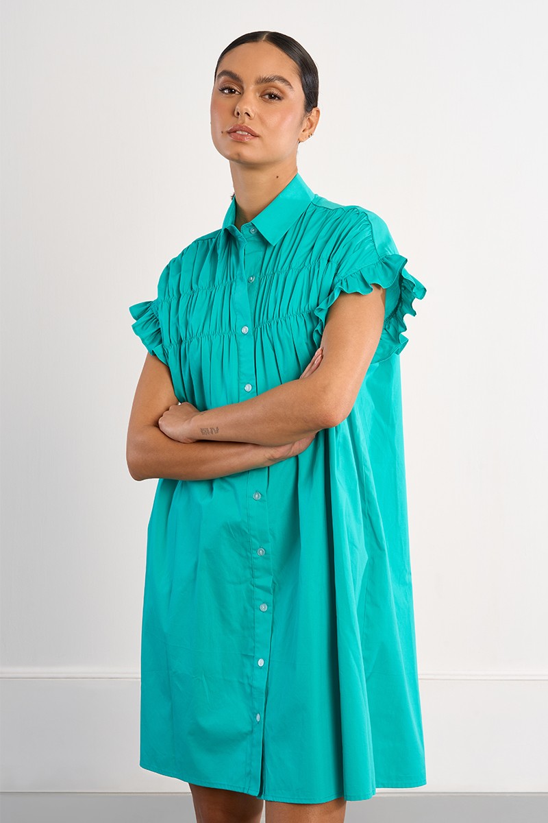 Robe chemise en coton, smockée