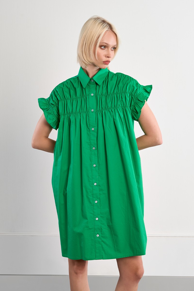 Robe chemise en coton, smockée