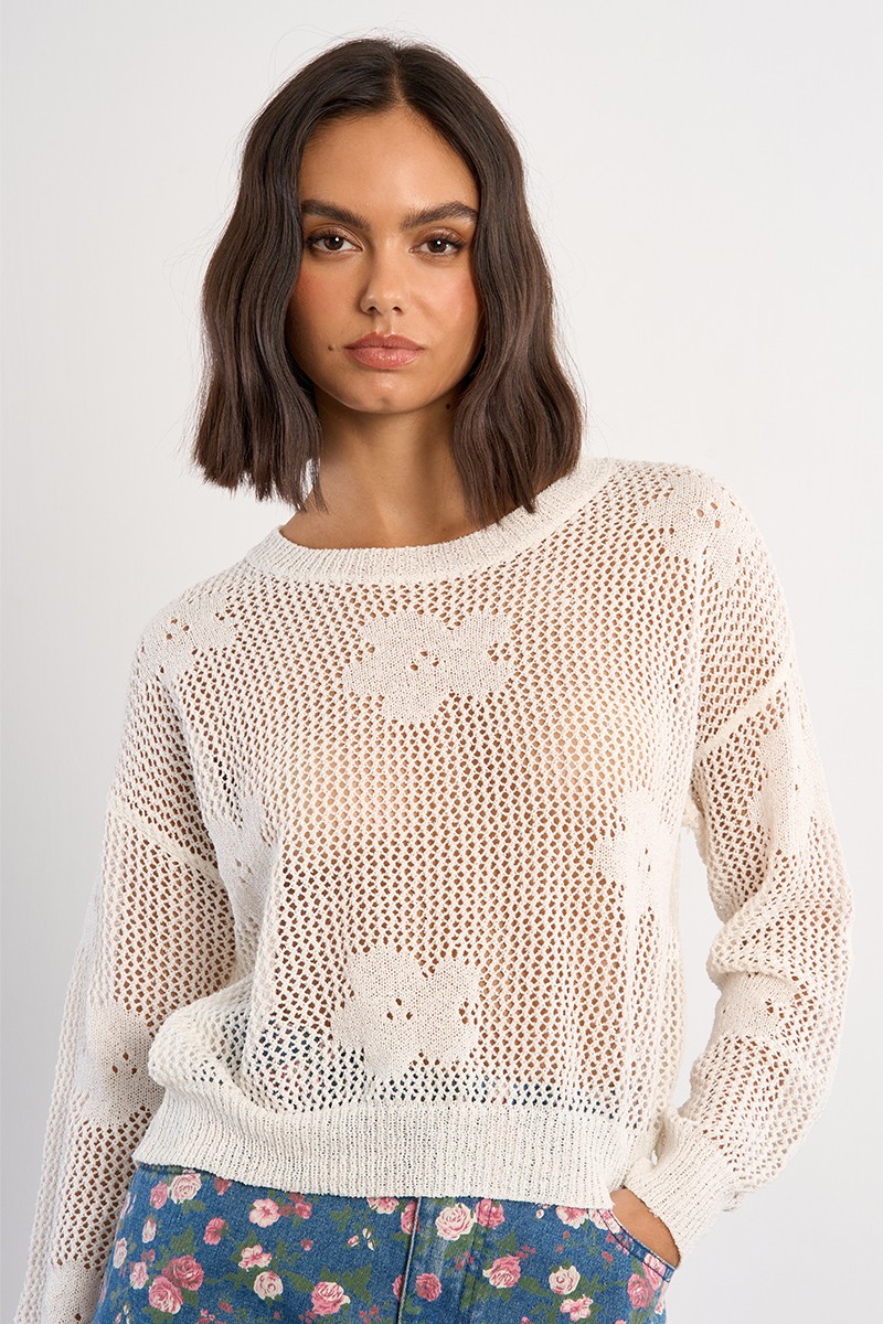 Pull en maille fine avec détails fleurs Pull en maille fine avec détails fleurs