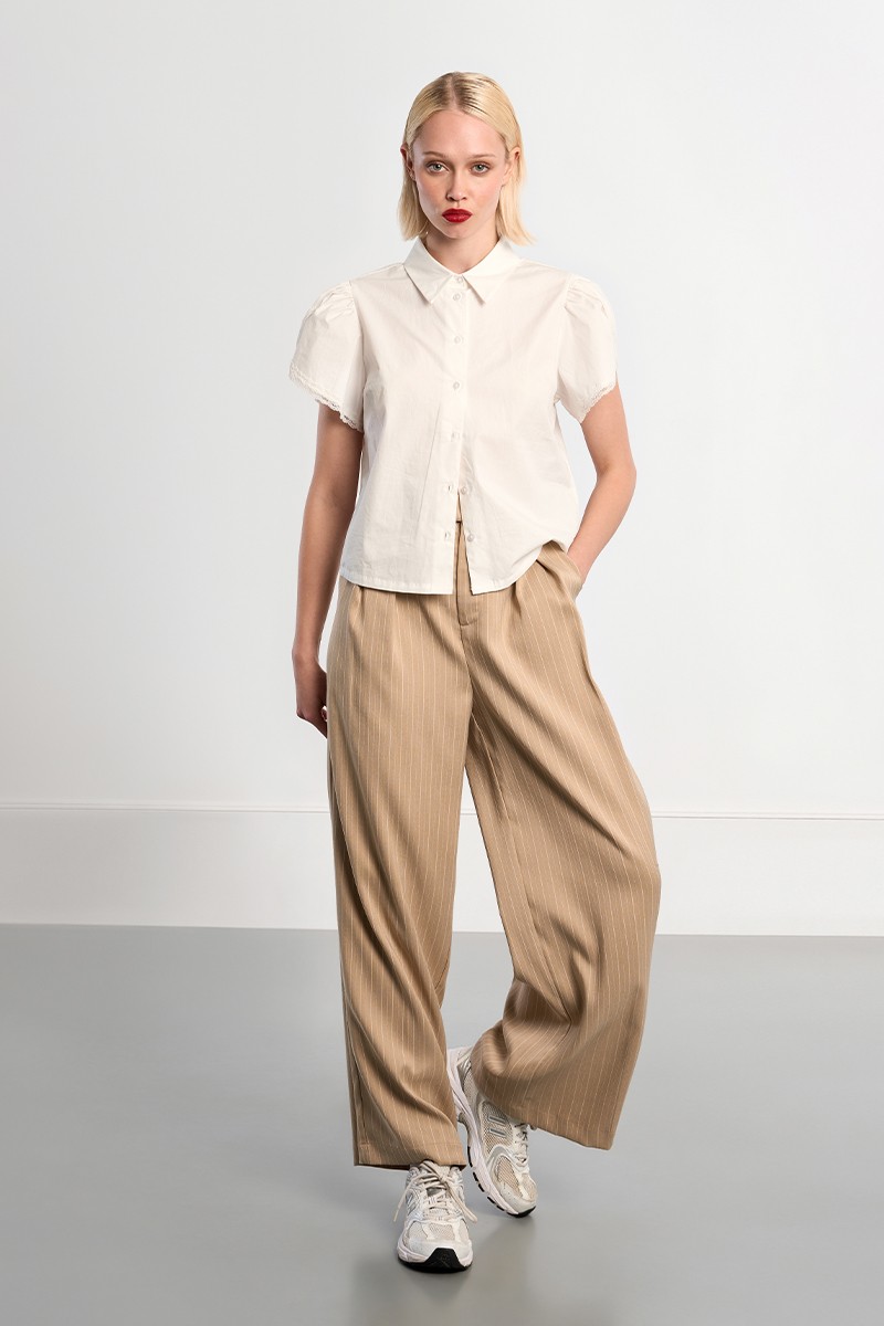 Pantalon tailleur rayé large